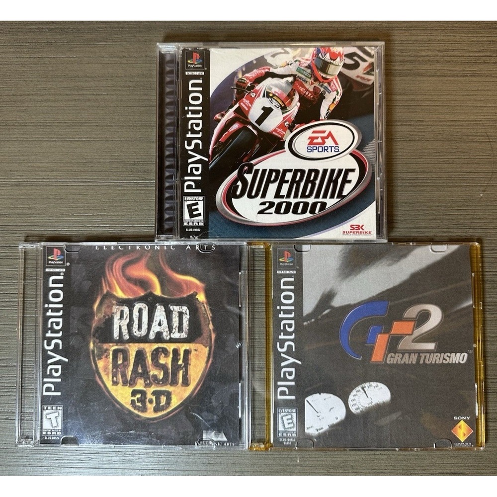PS1 Racing Lot - Superbike 2000 CIB, Road Rash 3D, Gran Turismo 2 (Arcade Mode)